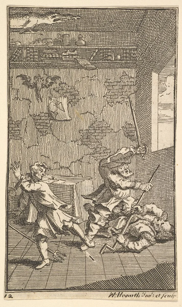 Hudibras Beating Sidrophel and Whachum (Seventeen Small Illustrations for Samuel Butler's Hudibras, no. 12) — Samuel Butler|William Hogarth