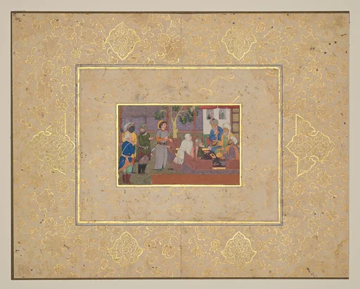 "An Old Man and His Young Wife Before Religious Arbitrators," Folio from a Gulistan of Sa'di