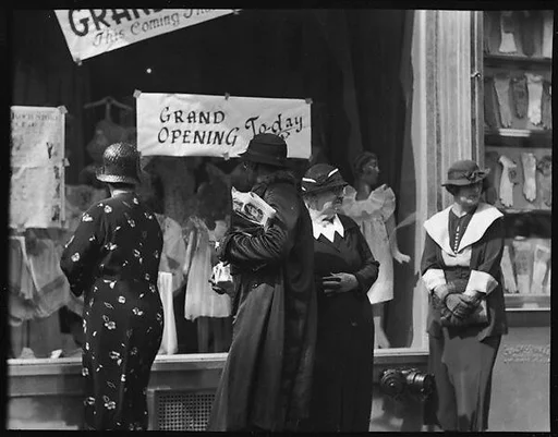 [Shoppers in Front of H.C.F. Koch & Co. Department Store Window, West 125th Street, New York City]