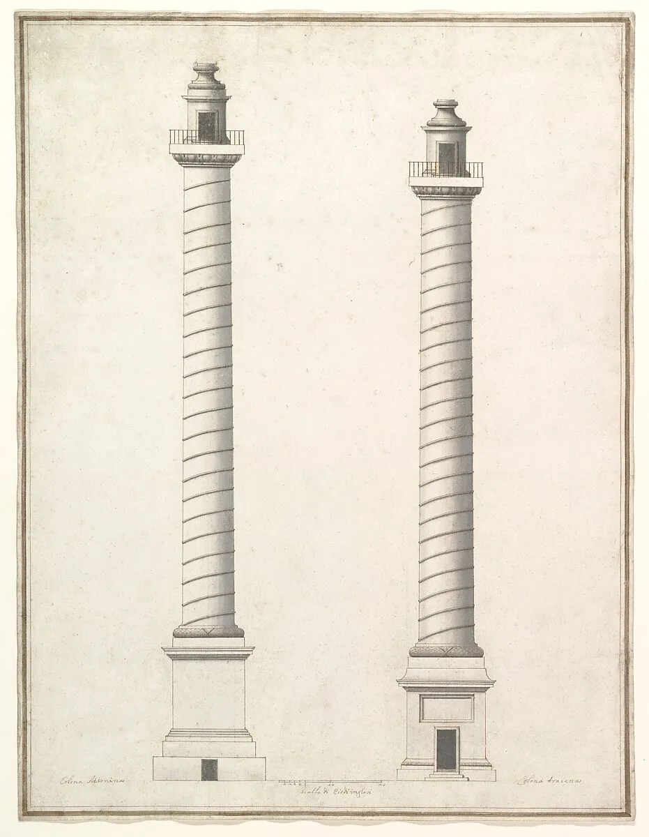 Elevation of Column of Antoninus Pius and Elevation of Column of Trajan — Antonio Maria Visentini