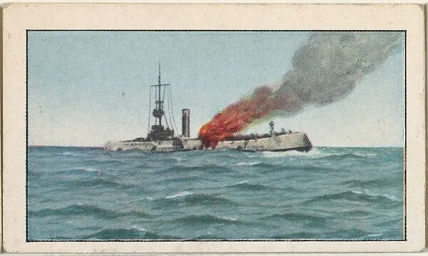 Card No. 133, The German Cruiser "Mainz" Sent to Her Doom During the Naval Battle in Heligoland Bight, from the World War I Scenes series (T121) issued by Sweet Caporal Cigarettes — Underwood & Underwood|American Tobacco Company