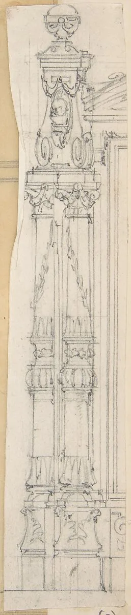 Design for a carved pillar next to a doorframe — Anonymous, British, 19th century