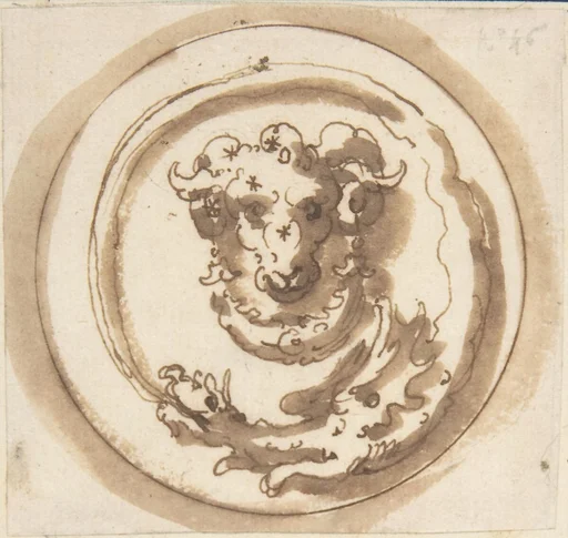 Heraldic Device: A Circular Design with a Ram's Head Framed by a Dragon Biting its Own Tail