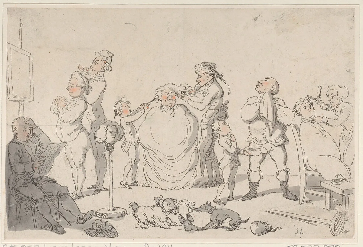 The Barber's Shop — Thomas Rowlandson|Henry William Bunbury|Rudolph Ackermann, London