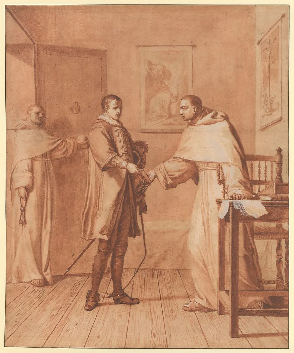 Scene 25: Fatally wounded, King Henry III informs the Blessed Abbot of his condition and recommends himself to his prayers — Matthieu Elias|Reverend Jean de la Barrière|Henry III, King of France