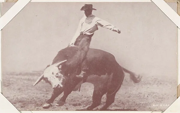 Cowboy riding bull from Indians and Western Historical Scenes series (W417) — Unknown
