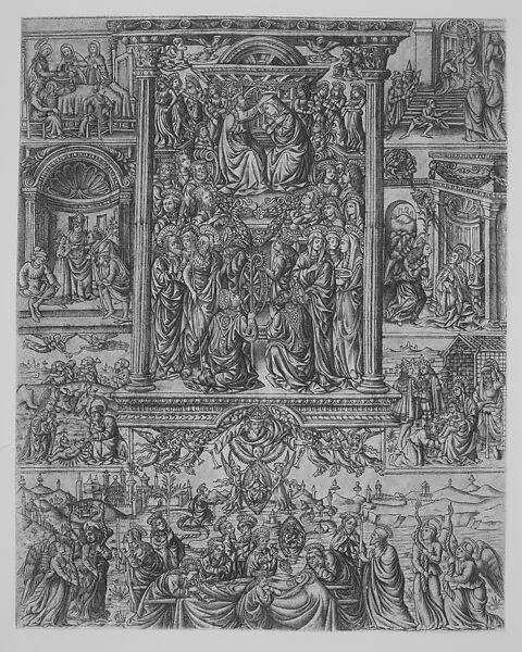 The Coronation of the Virgin, surrounded by seven scenes from her life — Anonymous, Italian, Florentine, 15th century|Maso Finiguerra