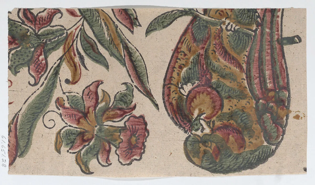 Sheet with floral and bird pattern — Anonymous