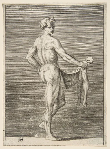 Flayed man seen from behind