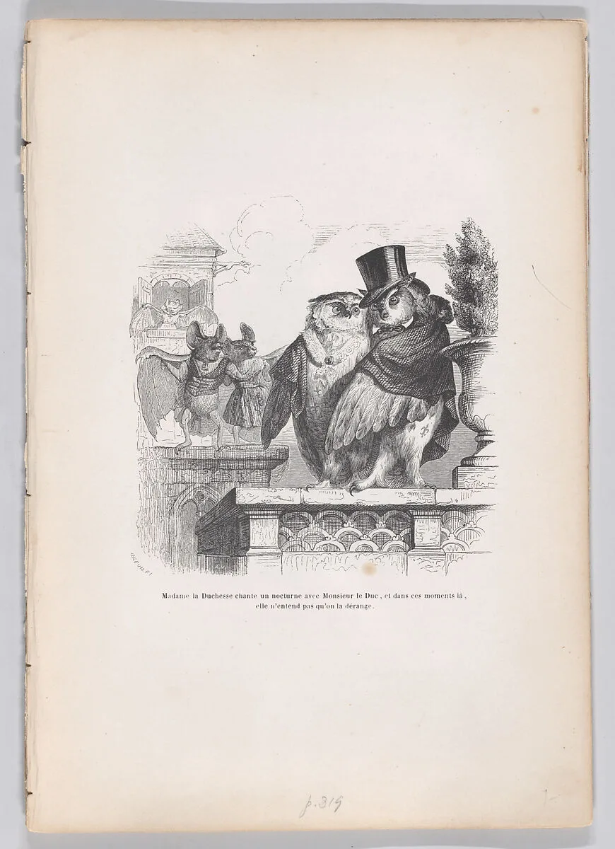 "The Duchess is singing a nocturne with the Duke..." from Scenes from the Private and Public Life of Animals — Louis-Henri Brevière|Honoré de Balzac|J. J. Grandville