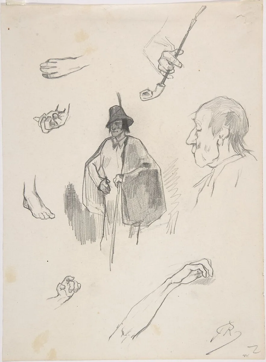 Sheet with figures, details of hands and feet — Félicien Rops