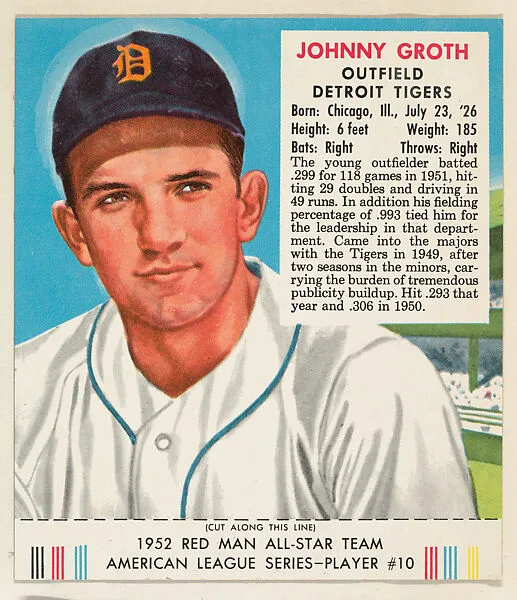 Johnny Groth, from the Red Man All-Star Team series (T232), issued by Red Man Chewing Tobacco — Red Man Chewing Tobacco
