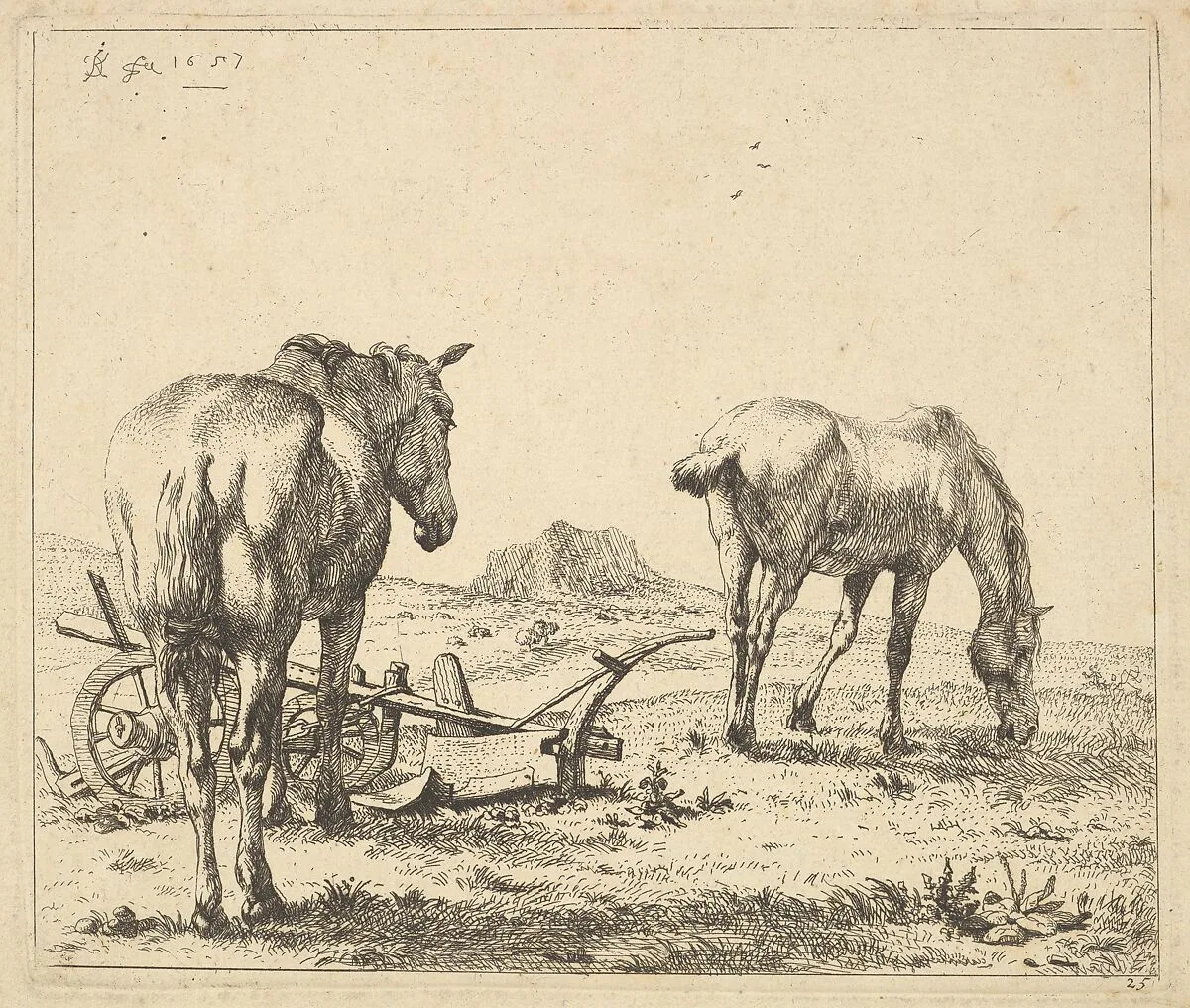 Les deux chevaux près de la charrue — Karel Dujardin