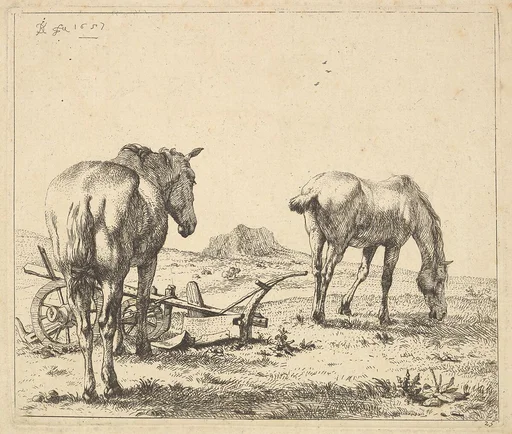 Les deux chevaux près de la charrue