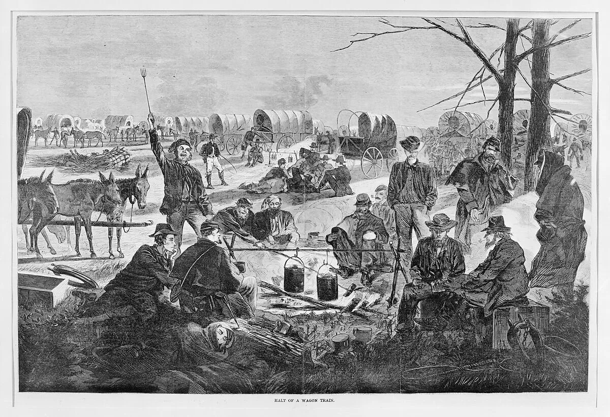 Halt of a Wagon Train (from "Harper's Weekly," Vol. VIII) — Winslow Homer|Harper's Weekly|Harper & Brothers