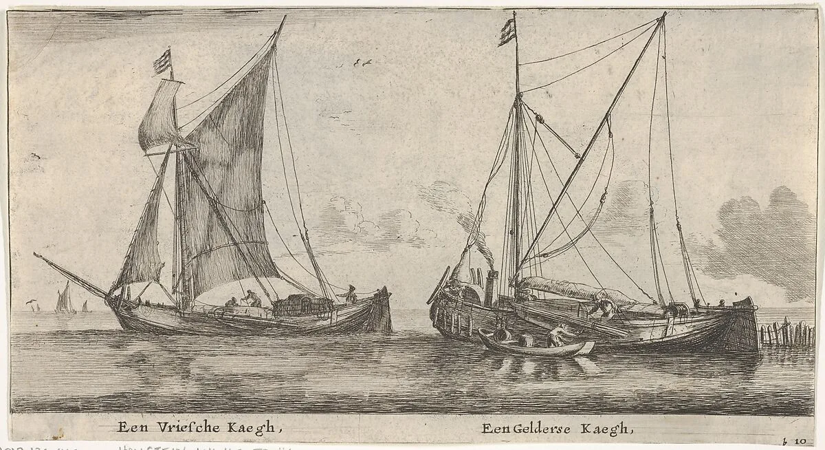 "A Friesland Ketch and a Gelderse Keth," from "Various Ships and Views of Amsterdam, part II" — Reinier Nooms, called Zeeman