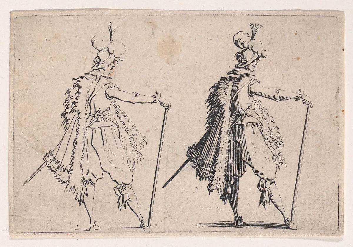 Le Gentilhomme a la Grande Canne (The Gentleman with a Large Cane), from Les Caprices Series B, The Nancy Set — Jacques Callot|Lorenzo de' Medici
