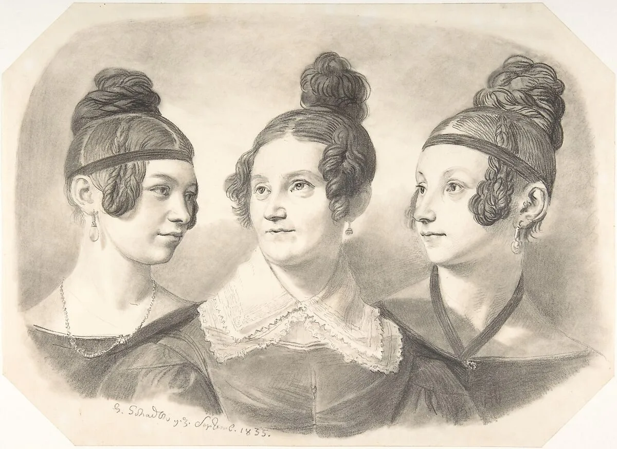 Portrait of Frau von Oppen and Her Two Daughters — Johann Gottfried Schadow