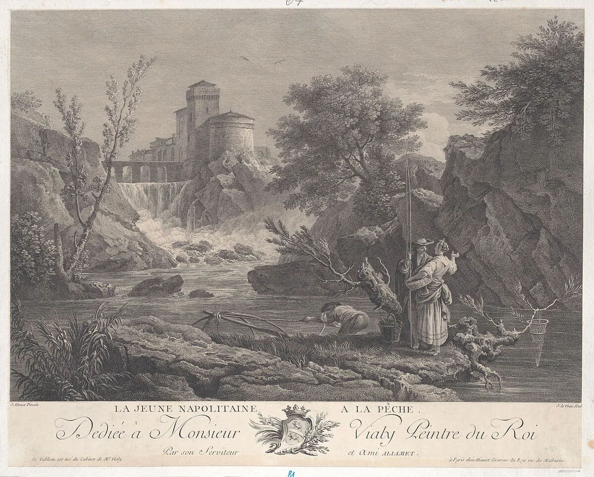 Young Neapolitan Woman Fishing — Joseph Vernet|Jean Jacques Le Veau
