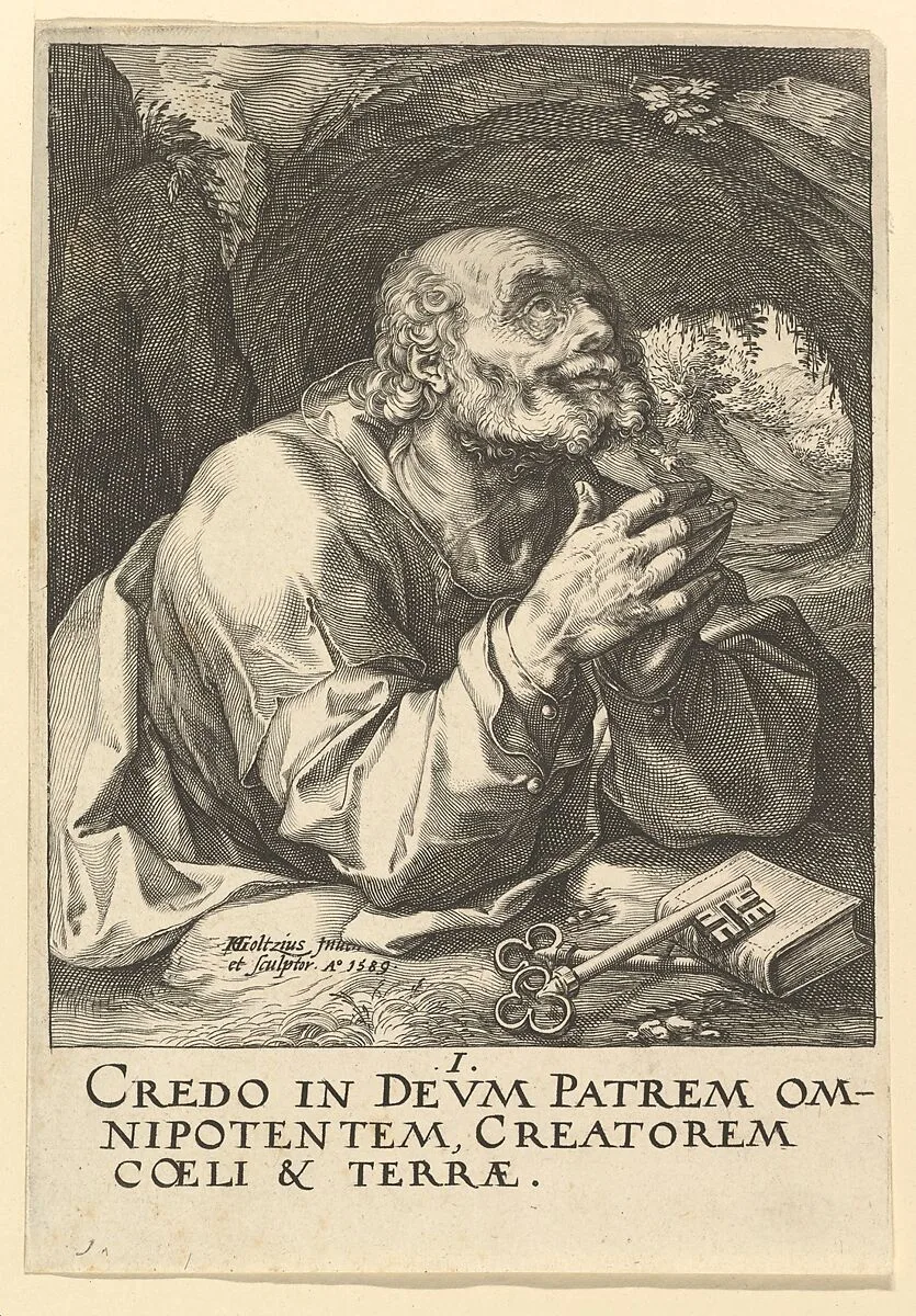 St. Peter, from Christ, the Apostles and St. Paul with the Creed — Hendrick Goltzius