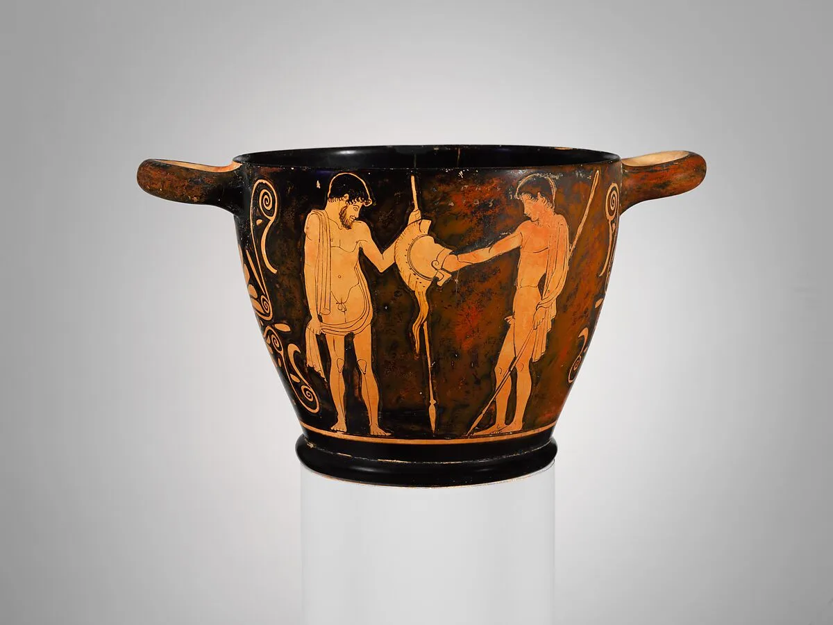 Terracotta skyphos (deep drinking cup) — Penthesilea Painter