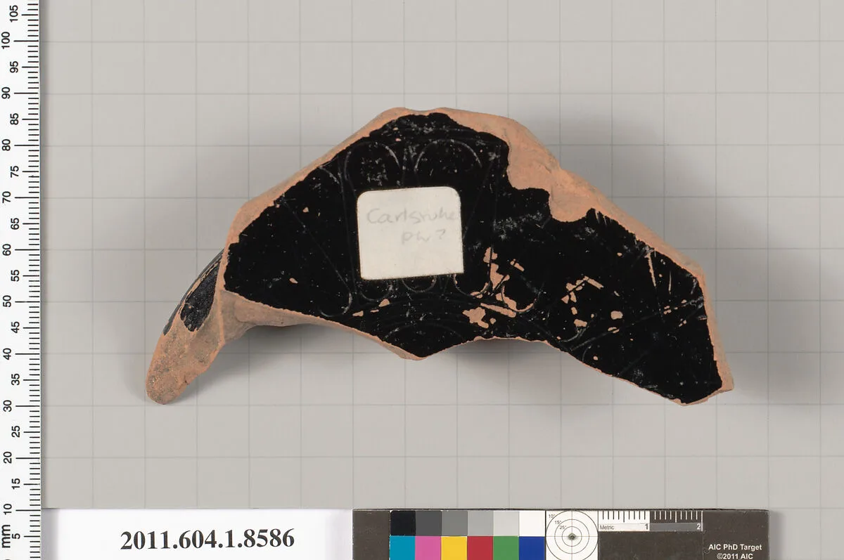 Terracotta fragment of a stemless kylix (drinking cup) — Carlsruhe Painter