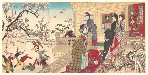 『雪中梅荘群児遊戯 図』|Children Playing in the Snow under Plum Trees in Bloom (Secchū baisō gunji yūgi zu)