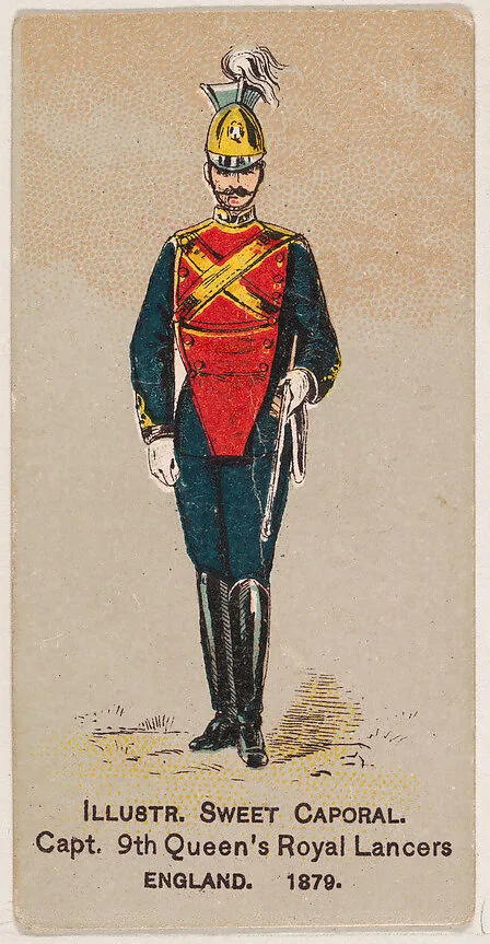 Captain, 9th Queen's Royal Lancers, England, 1879, from the Military Series (N224) issued by Kinney Tobacco Company to promote Sweet Caporal Cigarettes — Kinney Brothers Tobacco Company