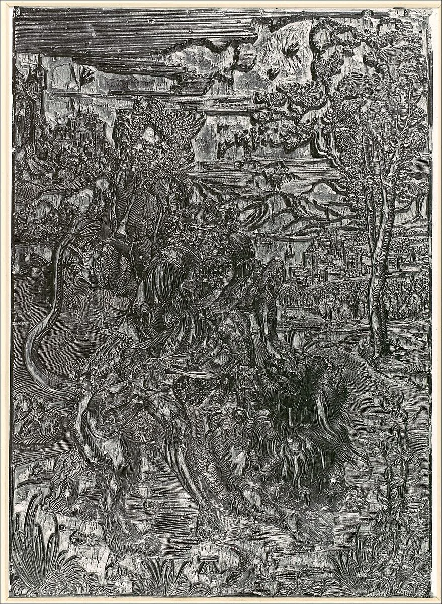 Woodblock for Samson Rending the Lion — Albrecht Dürer