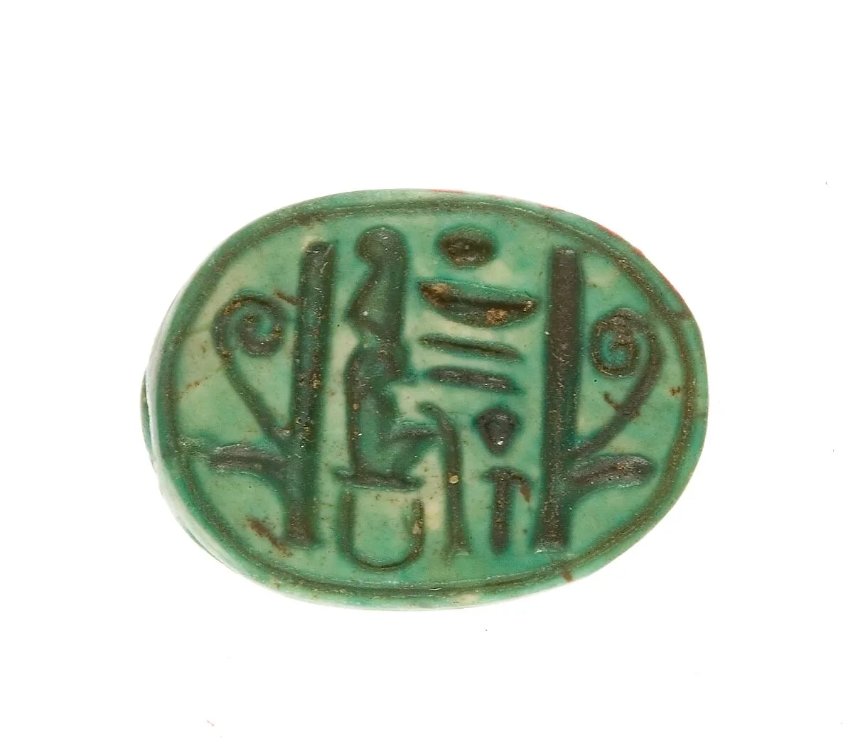 Scarab Inscribed Lord of the Two Lands Maatkare, Living, Flanked by Two Red Crowns — Unknown