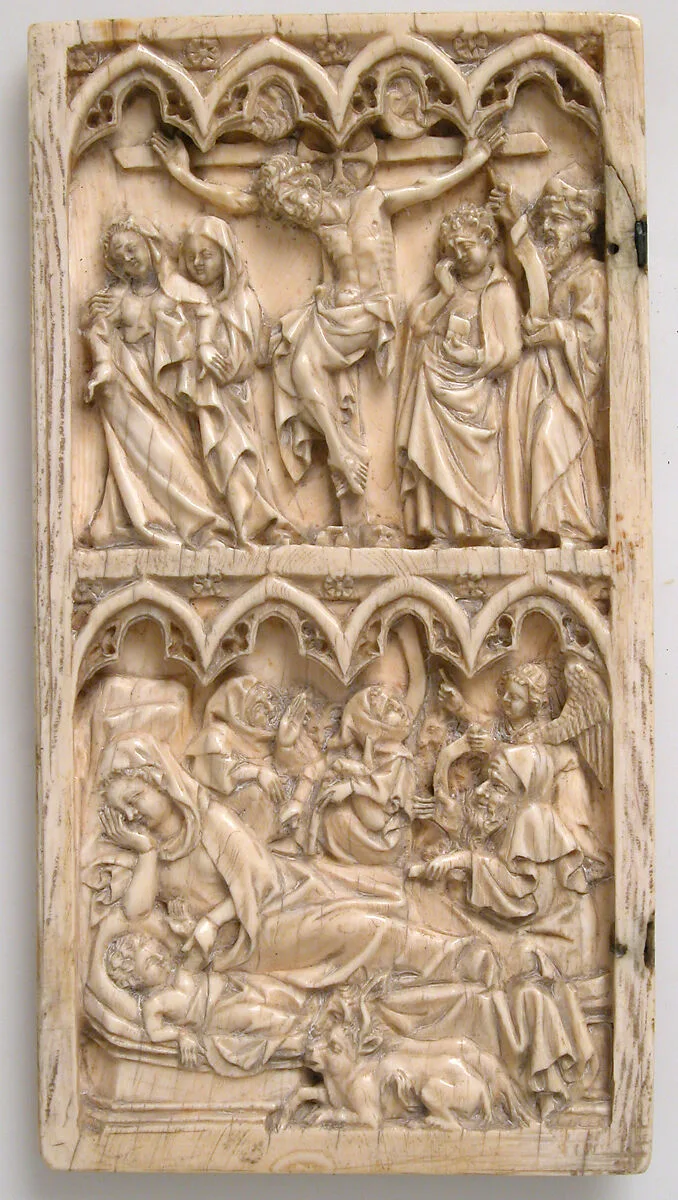 Leaf from a Diptych with the Crucifixion and Nativity — Master of Kremsmünster