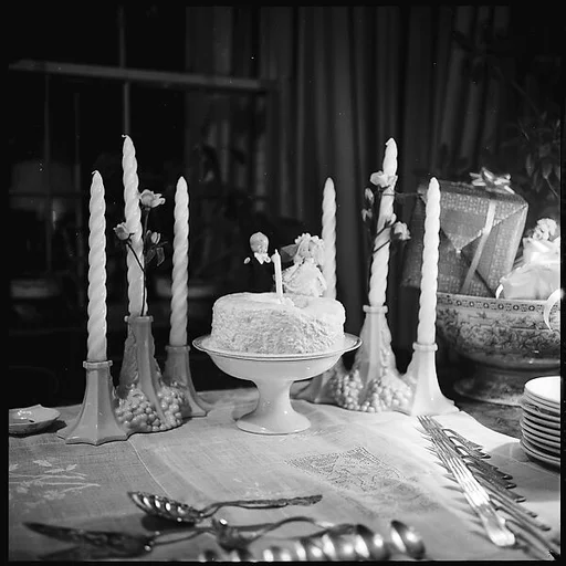 [3 Views of Wedding Cake on Table]