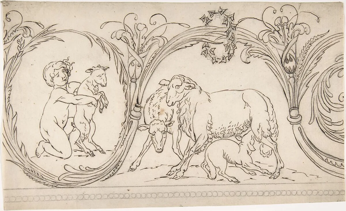 Ornament Containing a Boy and some Sheep — Anonymous, German, 19th century