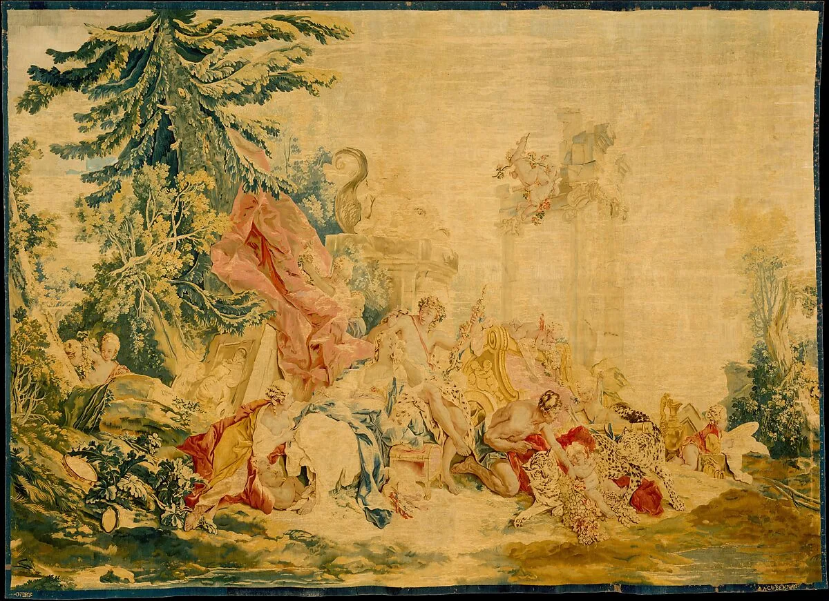 Bacchus and Ariadne from a set of The Loves of the Gods — Beauvais|François Boucher|André Charlemagne Charron|Jean-Baptiste Oudry|Count Johann Hartvig Ernst Bernstorff