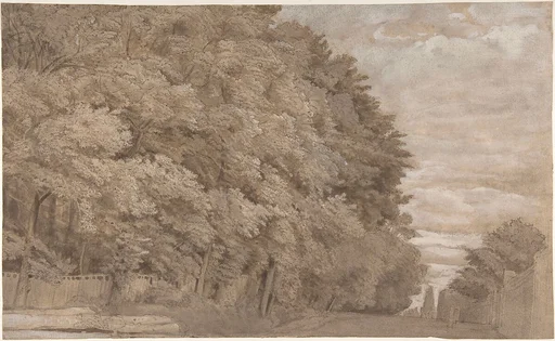 Large Forest. Verso: a tree-lined lane with figure