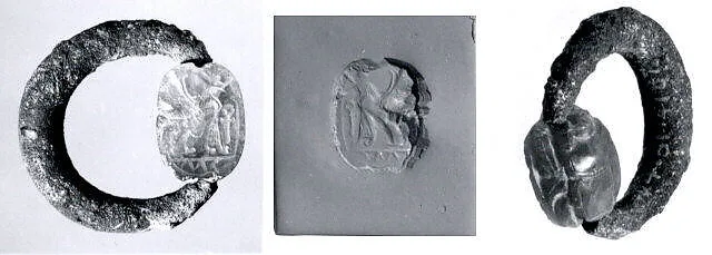 Silver swivel ring with sard scarab — Unknown