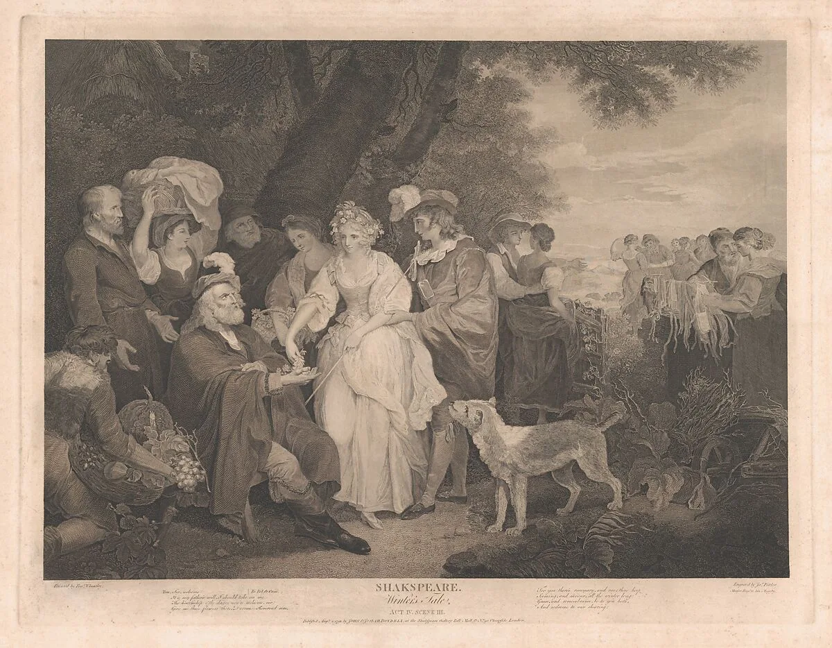 Florizel, Perdita, etc. in the Shepherd's Cot (Shakespeare, Winter's Tale, Act 4, Scene 3) — Francis Wheatley|William Shakespeare|John & Josiah Boydell|James Fittler