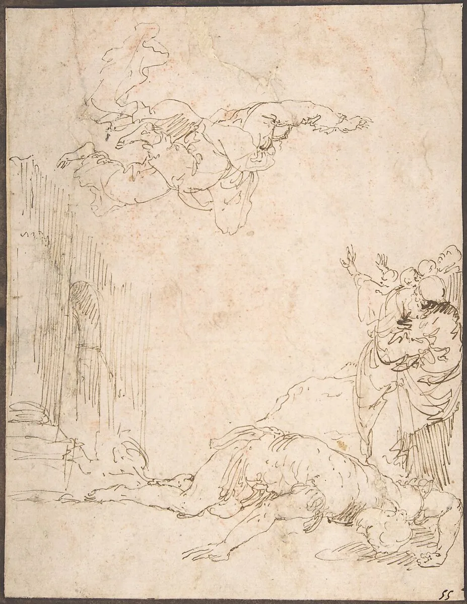 Unidentified Scene: Figures Watching a Fallen Giant and Another Figure Levitating — Jusepe de Ribera (called Lo Spagnoletto)