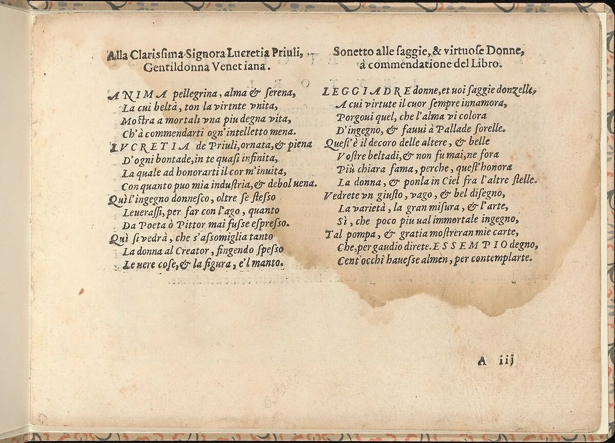 La vera perfettione del disegno di varie sorti di recami, page 2 (recto) — Giovanni Ostaus