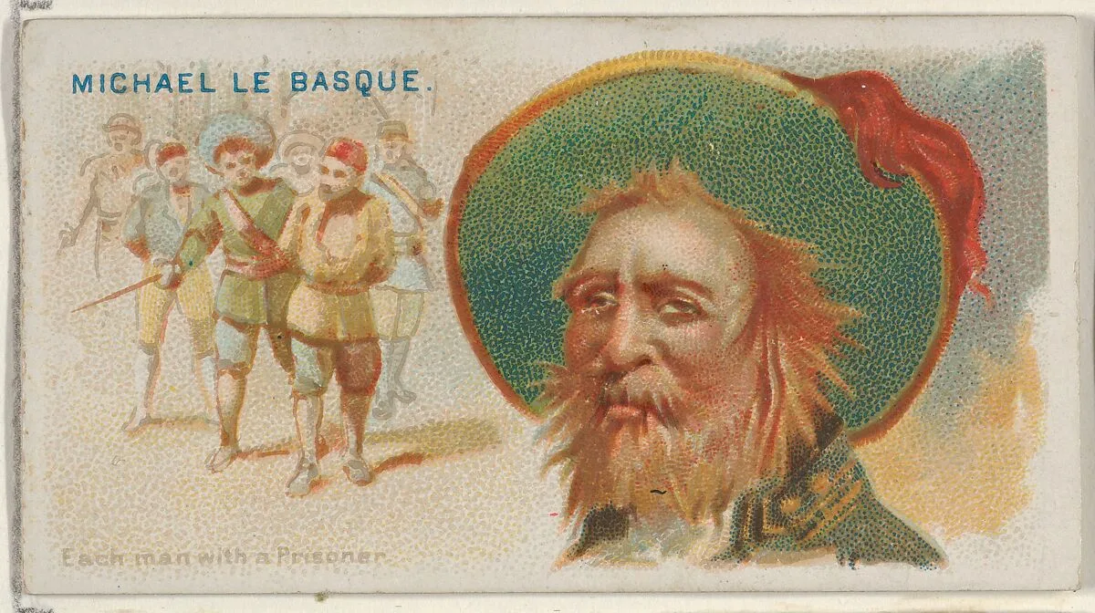 Michael Le Basque, Each Man with a Prisoner, from the Pirates of the Spanish Main series (N19) for Allen & Ginter Cigarettes — George S. Harris & Sons|Allen & Ginter