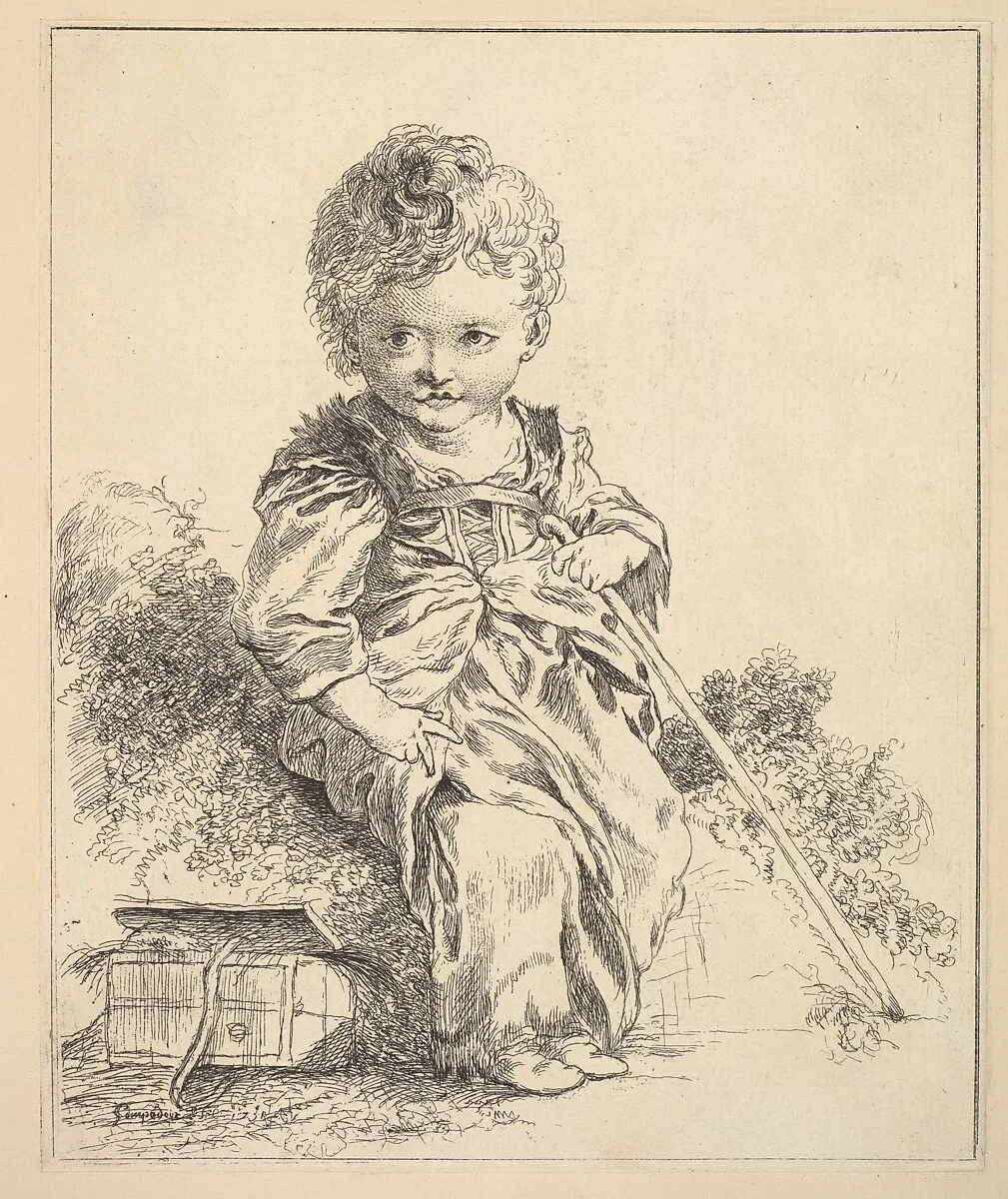 Un enfant assis sur une motte de terre (An enfant seated on a clod of earth), after Le Petit Savoyard by François Boucher, from Suite d'estampes gravées par madame la marquise de Pompadour d'après les pierres gravées de Guay, graveur du Roi — Madame la Marquise de Pompadour|François Boucher