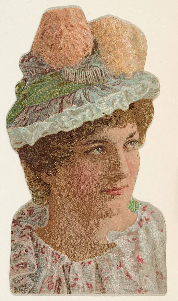 Actress wearing green hat with pink feathers, from Stars of the Stage, Fourth Series (N132) issued by Duke Sons & Co. to promote Honest Long Cut Tobacco — American Tobacco Company|W. Duke, Sons & Co.