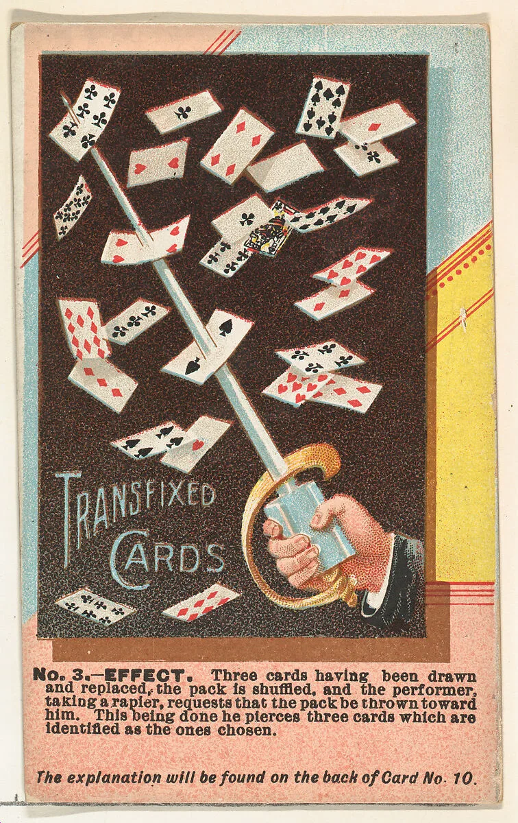 Number 3, Transfixed Cards, from the Tricks with Cards series (N138) issued by W. Duke, Sons & Co. to promote Honest Long Cut Tobacco — W. Duke, Sons & Co.|The Giles Company