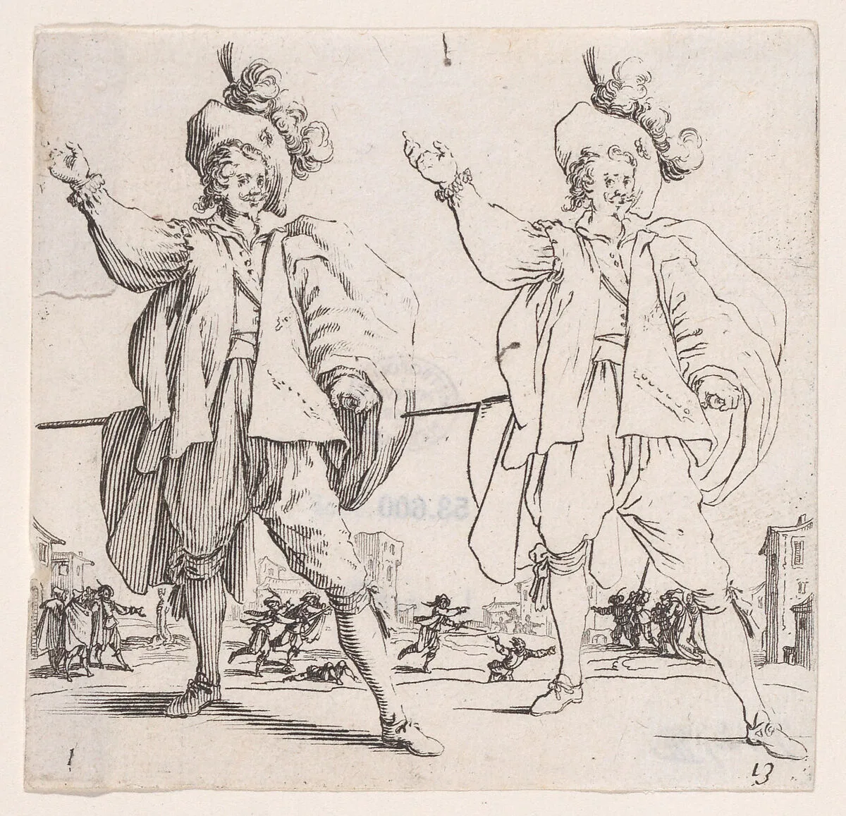 L'Officier Tenant son Épée Horizontale (The Officer Holding his Sword Horizontally), from Varie Figure (Various Figures), plate 13 — Jacques Callot