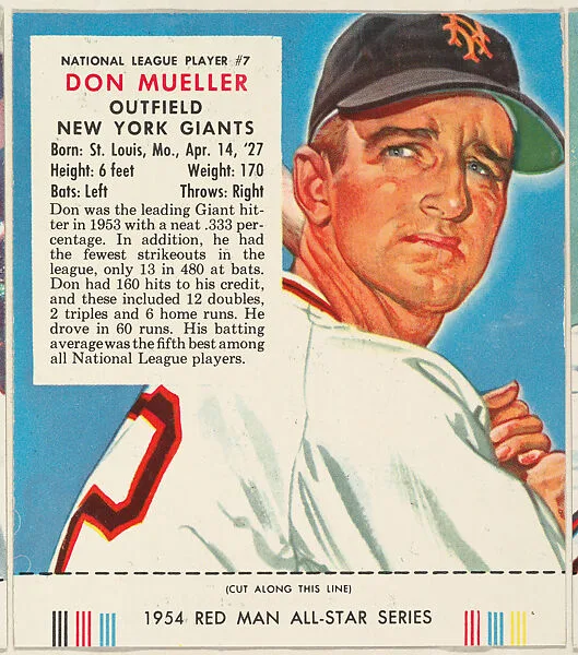 Don Mueller, from the Major League All Stars series (T234), issued by Red Man Chewing Tobacco — Red Man Chewing Tobacco