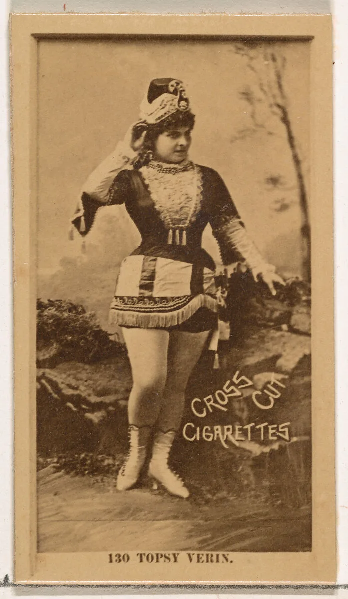 Card Number 130, Topsy Verin, from the Actors and Actresses series (N145-2) issued by Duke Sons & Co. to promote Cross Cut Cigarettes — W. Duke, Sons & Co.