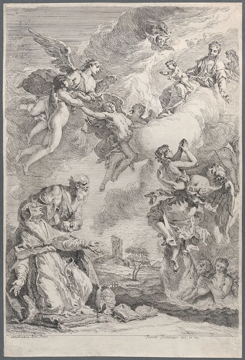 Pope Saint Gregory I Frees the Souls from Purgatory with His Prayers — Eugène Feyen-Perrin|Francesco Fontebasso|Sebastiano Ricci