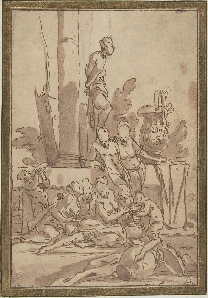 Bacchanalian Group with Children Drinking — Giulio Carpioni