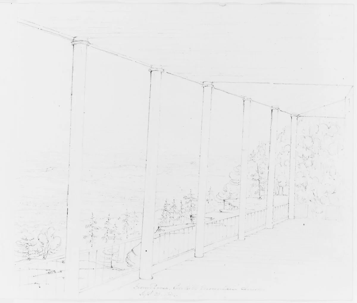 From Piazza. Catskill Mountain House (from Sketchbook) — John William Casilear