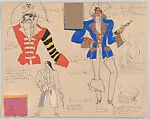 Drawing for theatrical costumes for a pirate, a captain, and ship crew, for 'Captain of Treasure Ship' — Vincente Minnelli